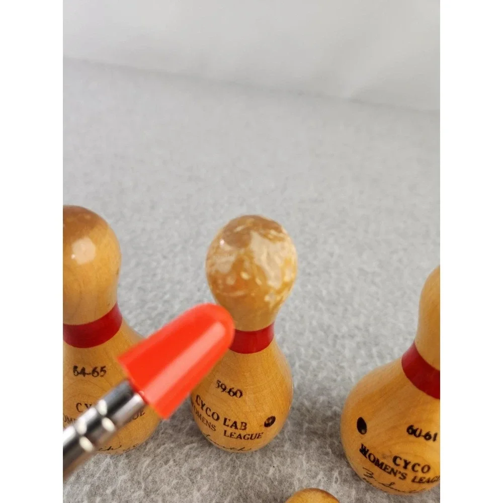 Vintage Miniature Wood lacquered 4 inch bowling pin Trophy League 1960s Pins Lot